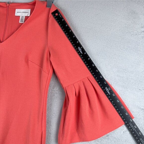 Donna Morgan Sheath Mini Dress Size 6 Bell Sleeves V Neck Back Zip Peach Pink - Picture 8 of 10